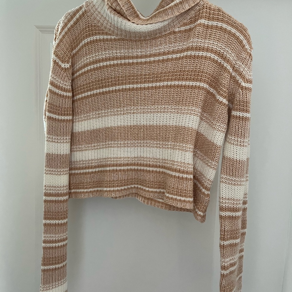 Urban Outfitters Tan and White Cowl Neck Sweater